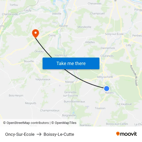 Oncy-Sur-Ecole to Boissy-Le-Cutte map
