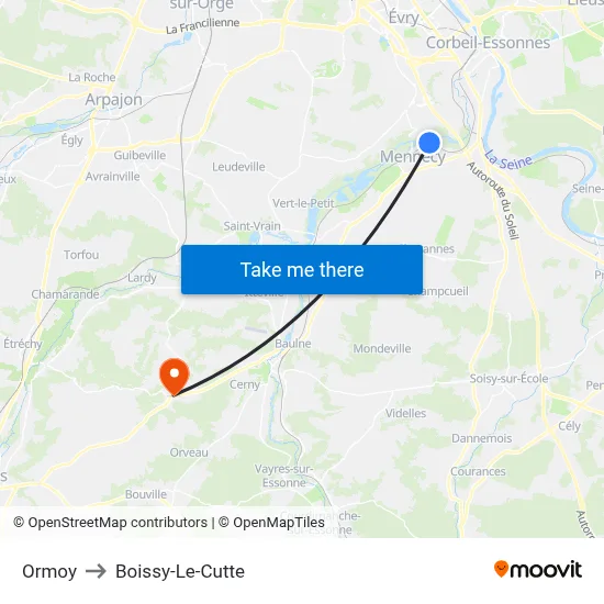 Ormoy to Boissy-Le-Cutte map