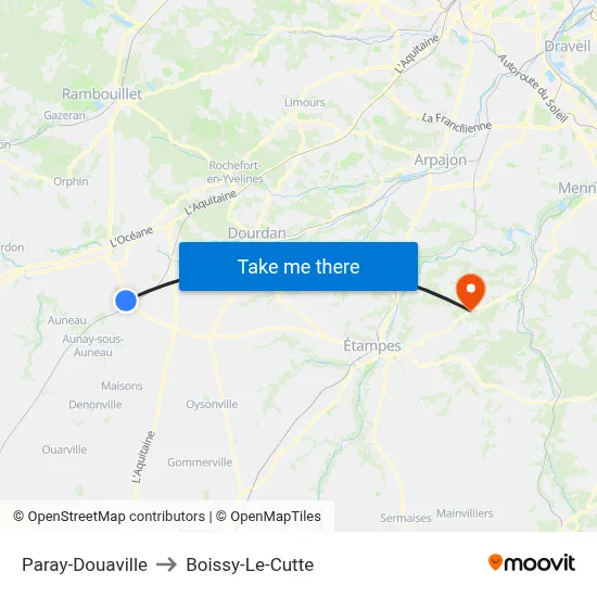 Paray-Douaville to Boissy-Le-Cutte map