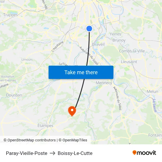 Paray-Vieille-Poste to Boissy-Le-Cutte map
