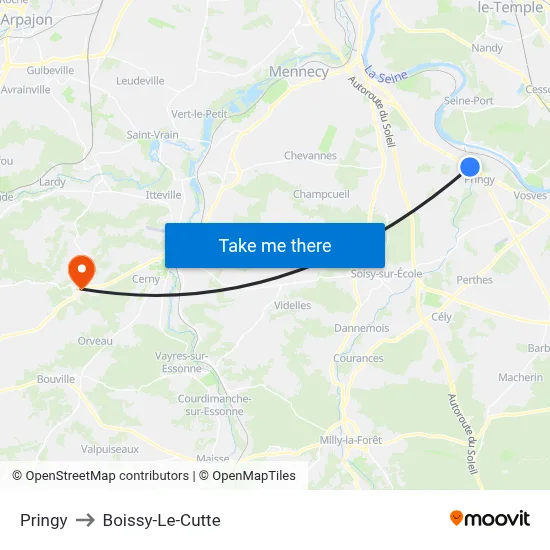 Pringy to Boissy-Le-Cutte map