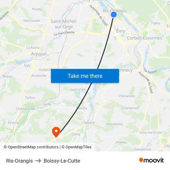 Ris-Orangis to Boissy-Le-Cutte map