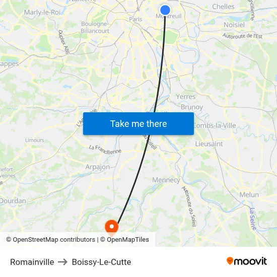Romainville to Boissy-Le-Cutte map