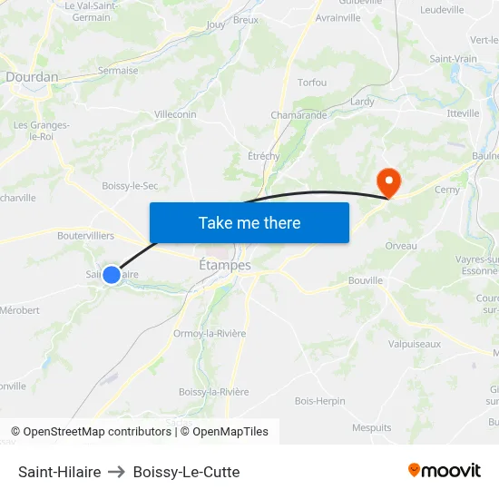 Saint-Hilaire to Boissy-Le-Cutte map