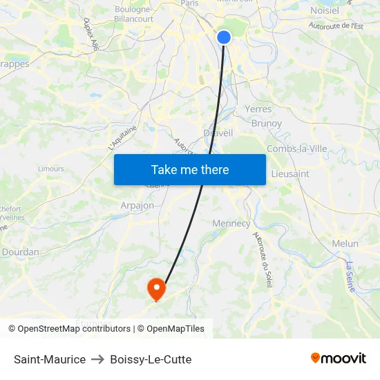 Saint-Maurice to Boissy-Le-Cutte map