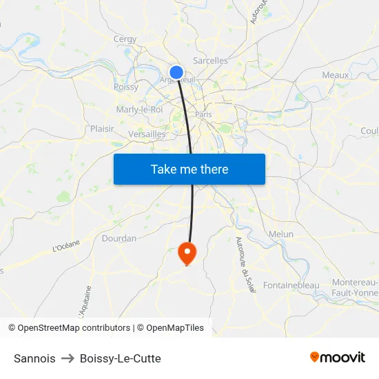 Sannois to Boissy-Le-Cutte map