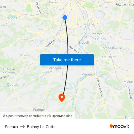 Sceaux to Boissy-Le-Cutte map