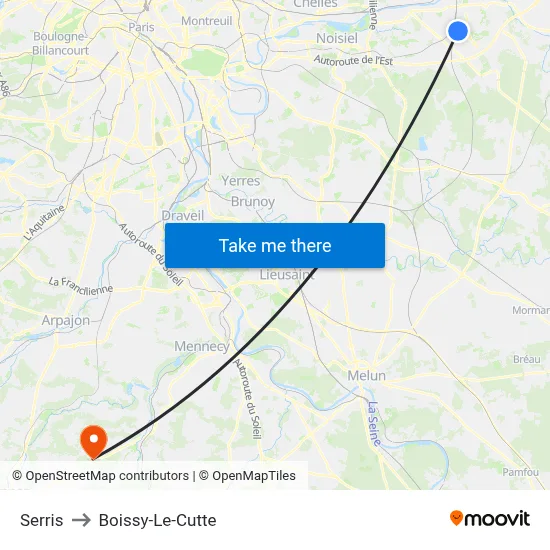 Serris to Boissy-Le-Cutte map