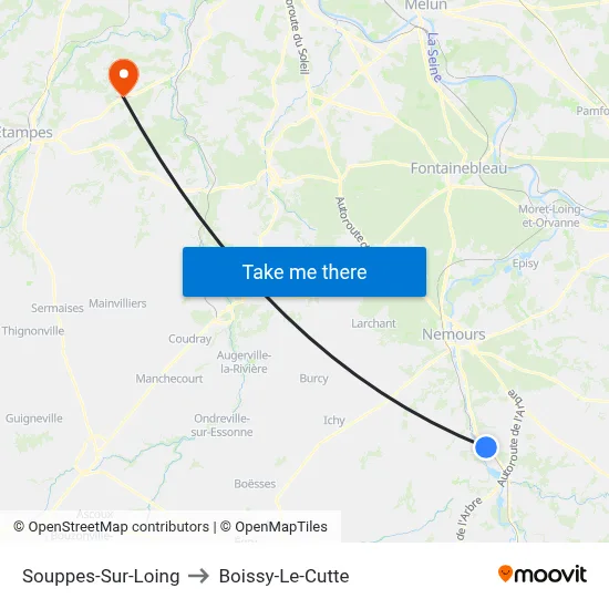 Souppes-Sur-Loing to Boissy-Le-Cutte map