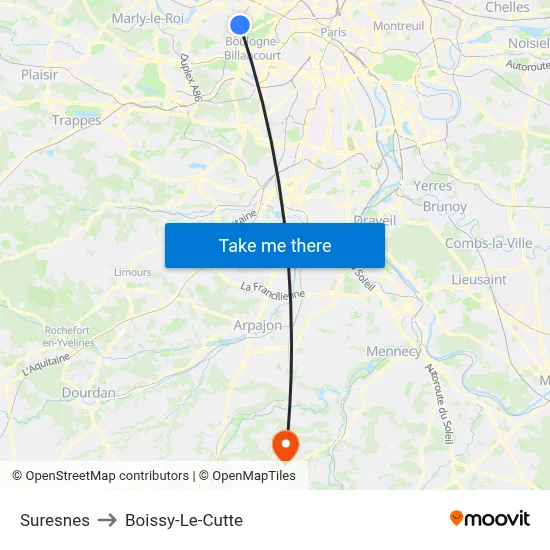 Suresnes to Boissy-Le-Cutte map