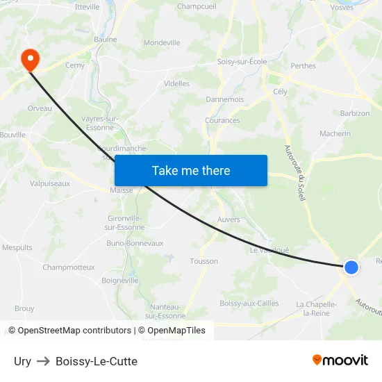 Ury to Boissy-Le-Cutte map