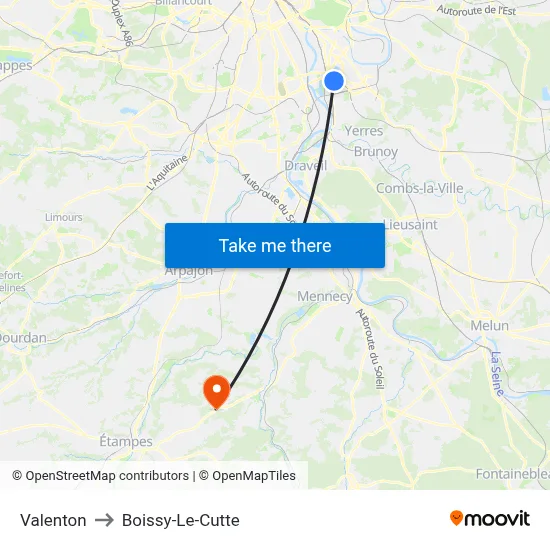 Valenton to Boissy-Le-Cutte map