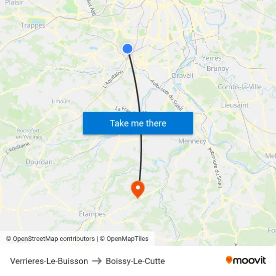 Verrieres-Le-Buisson to Boissy-Le-Cutte map