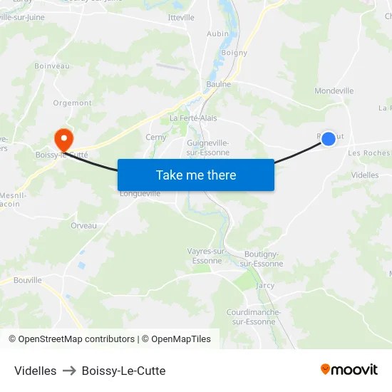 Videlles to Boissy-Le-Cutte map