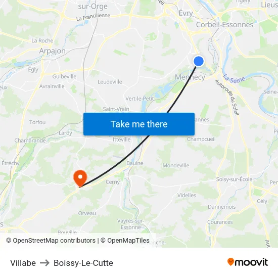 Villabe to Boissy-Le-Cutte map