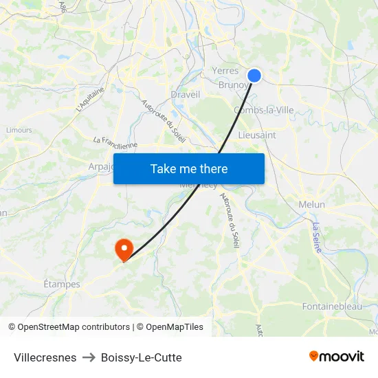 Villecresnes to Boissy-Le-Cutte map