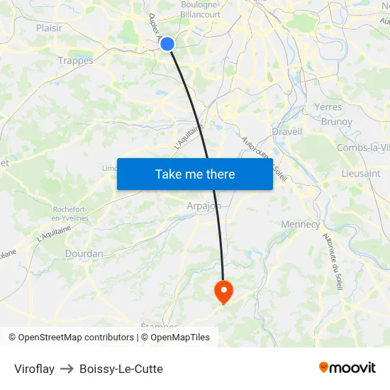 Viroflay to Boissy-Le-Cutte map