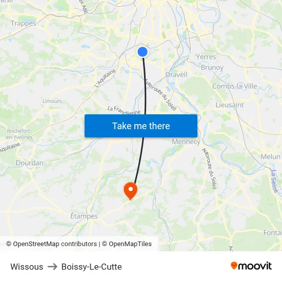 Wissous to Boissy-Le-Cutte map