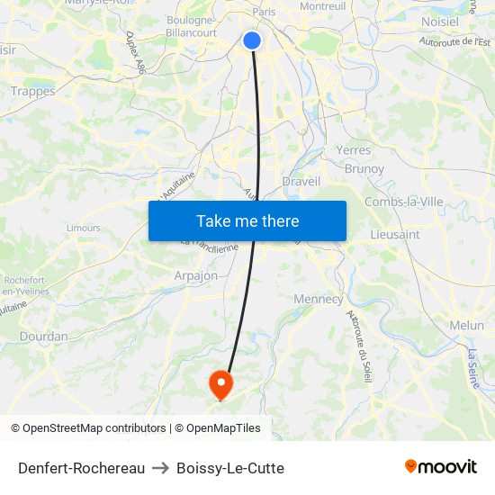 Denfert-Rochereau to Boissy-Le-Cutte map