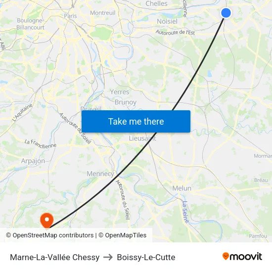 Marne-La-Vallée Chessy to Boissy-Le-Cutte map