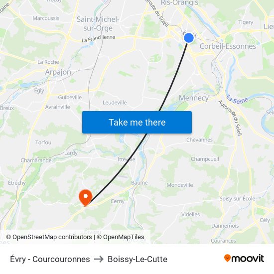 Évry - Courcouronnes to Boissy-Le-Cutte map