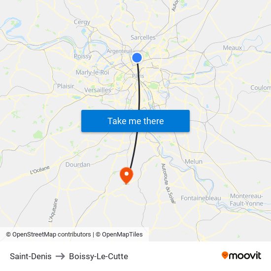 Saint-Denis to Boissy-Le-Cutte map