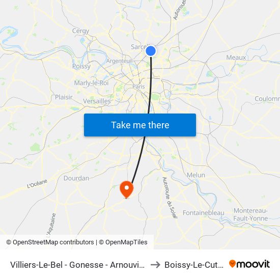 Villiers-Le-Bel - Gonesse - Arnouville to Boissy-Le-Cutte map