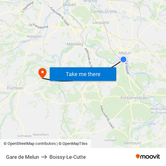 Gare de Melun to Boissy-Le-Cutte map