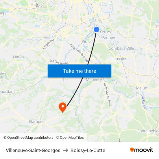 Villeneuve-Saint-Georges to Boissy-Le-Cutte map