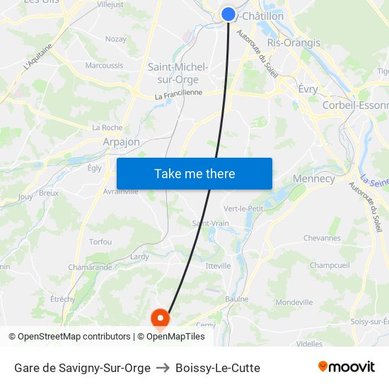 Gare de Savigny-Sur-Orge to Boissy-Le-Cutte map