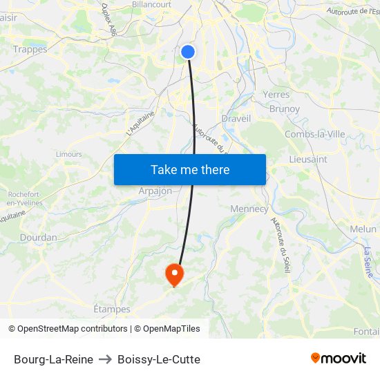 Bourg-La-Reine to Boissy-Le-Cutte map