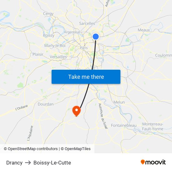 Drancy to Boissy-Le-Cutte map