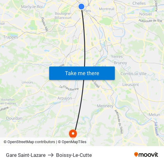Gare Saint-Lazare to Boissy-Le-Cutte map