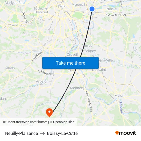 Neuilly-Plaisance to Boissy-Le-Cutte map