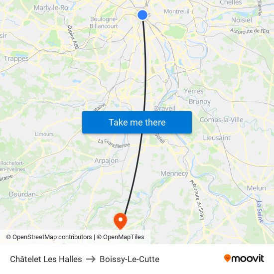 Châtelet Les Halles to Boissy-Le-Cutte map