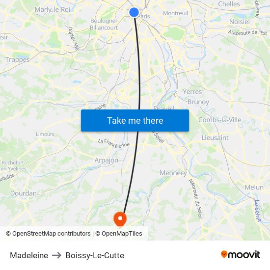 Madeleine to Boissy-Le-Cutte map