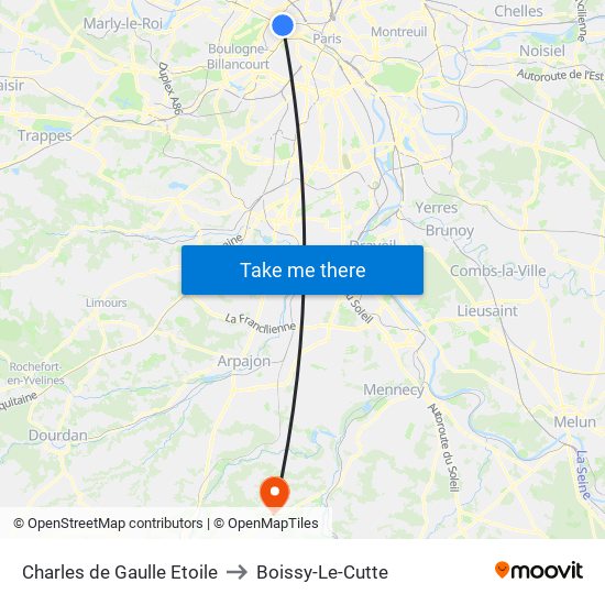 Charles de Gaulle Etoile to Boissy-Le-Cutte map