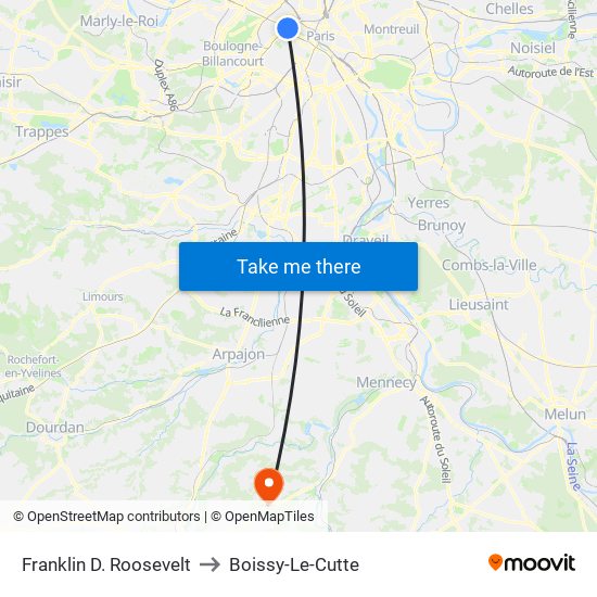 Franklin D. Roosevelt to Boissy-Le-Cutte map