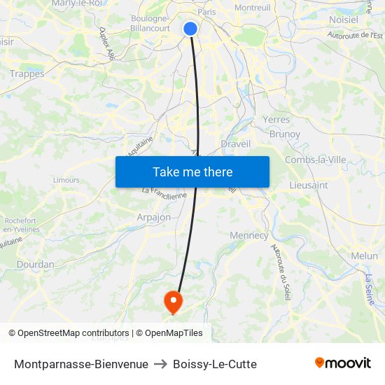 Montparnasse-Bienvenue to Boissy-Le-Cutte map