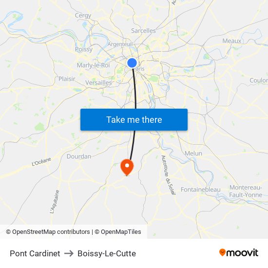 Pont Cardinet to Boissy-Le-Cutte map