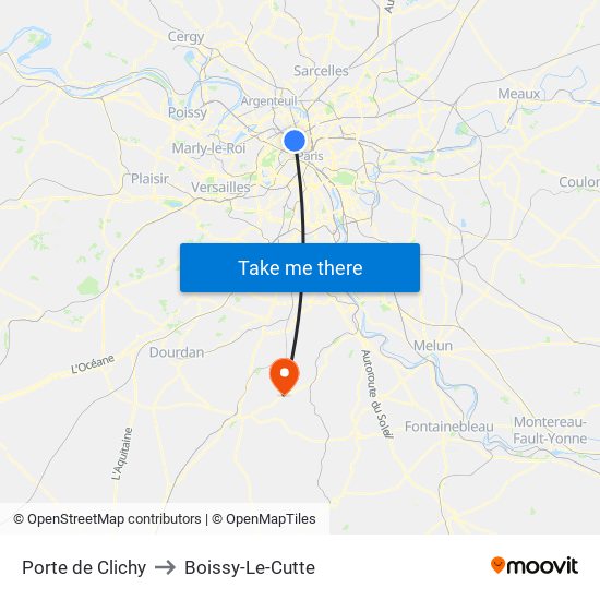 Porte de Clichy to Boissy-Le-Cutte map