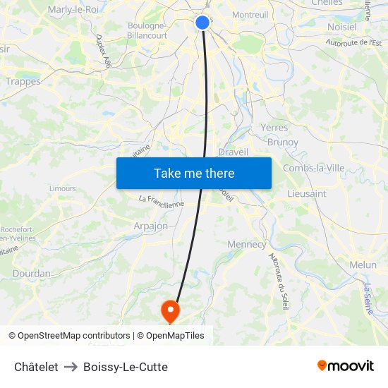 Châtelet to Boissy-Le-Cutte map