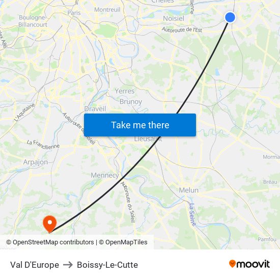 Val D'Europe to Boissy-Le-Cutte map