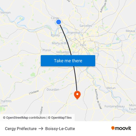 Cergy Préfecture to Boissy-Le-Cutte map