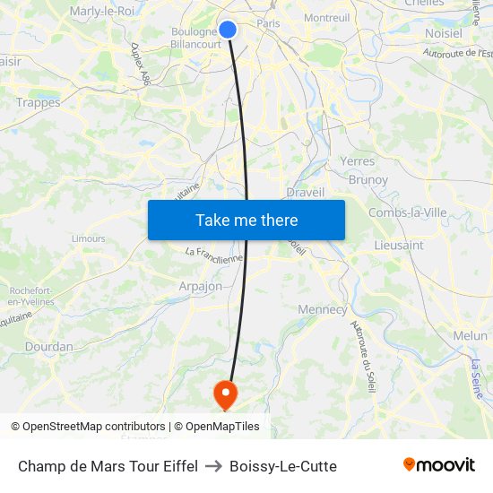 Champ de Mars Tour Eiffel to Boissy-Le-Cutte map