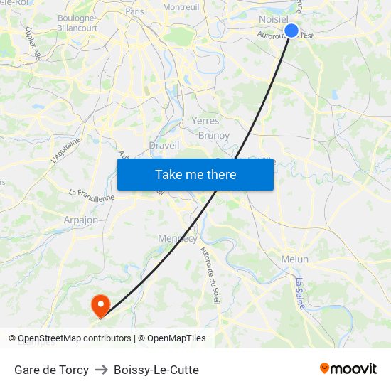 Gare de Torcy to Boissy-Le-Cutte map