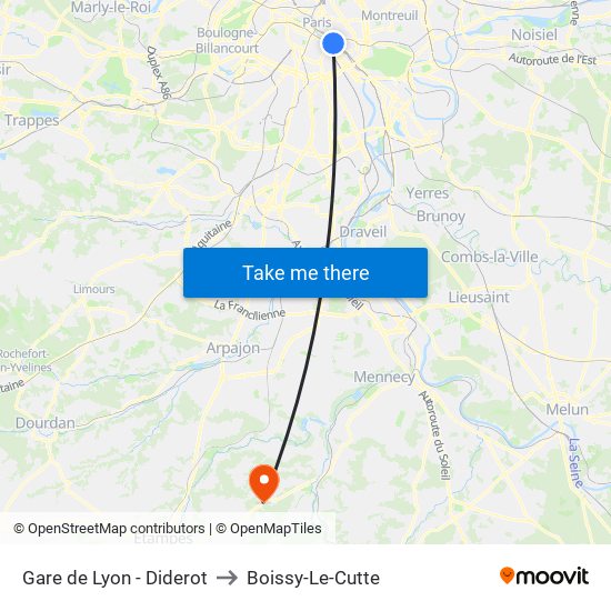 Gare de Lyon - Diderot to Boissy-Le-Cutte map