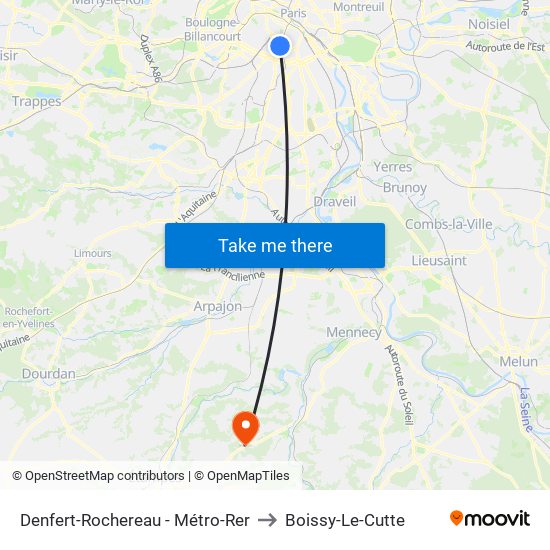Denfert-Rochereau - Métro-Rer to Boissy-Le-Cutte map