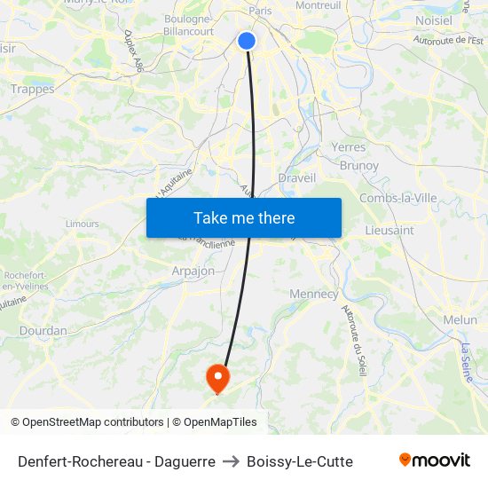 Denfert-Rochereau - Daguerre to Boissy-Le-Cutte map