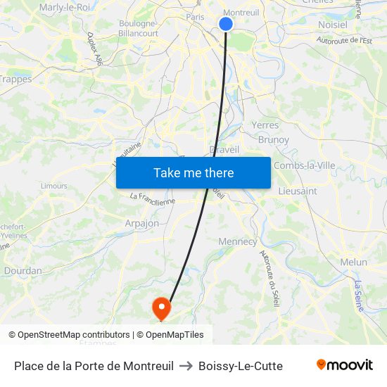Place de la Porte de Montreuil to Boissy-Le-Cutte map